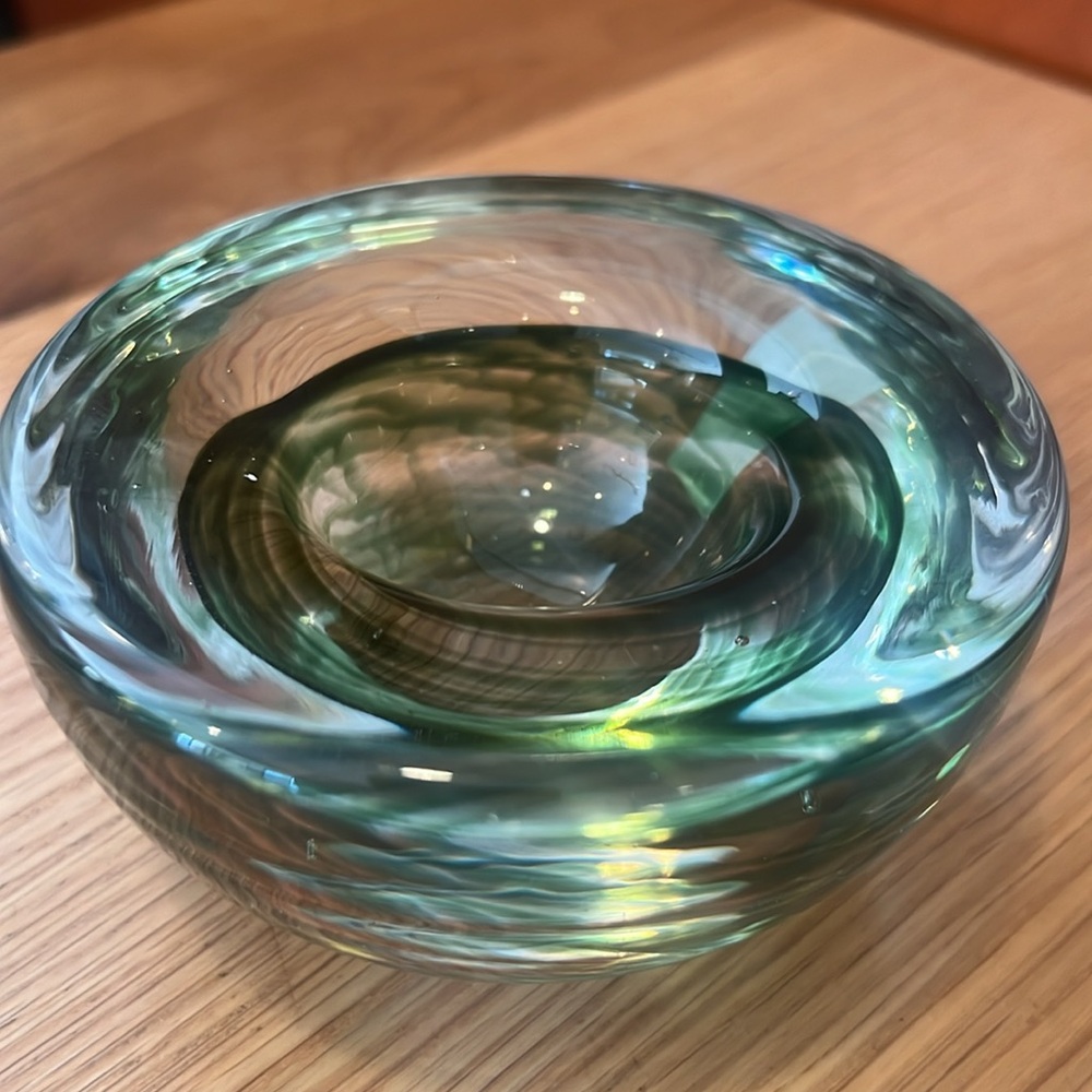 Kosta Boda Green Swirl Votive Holder